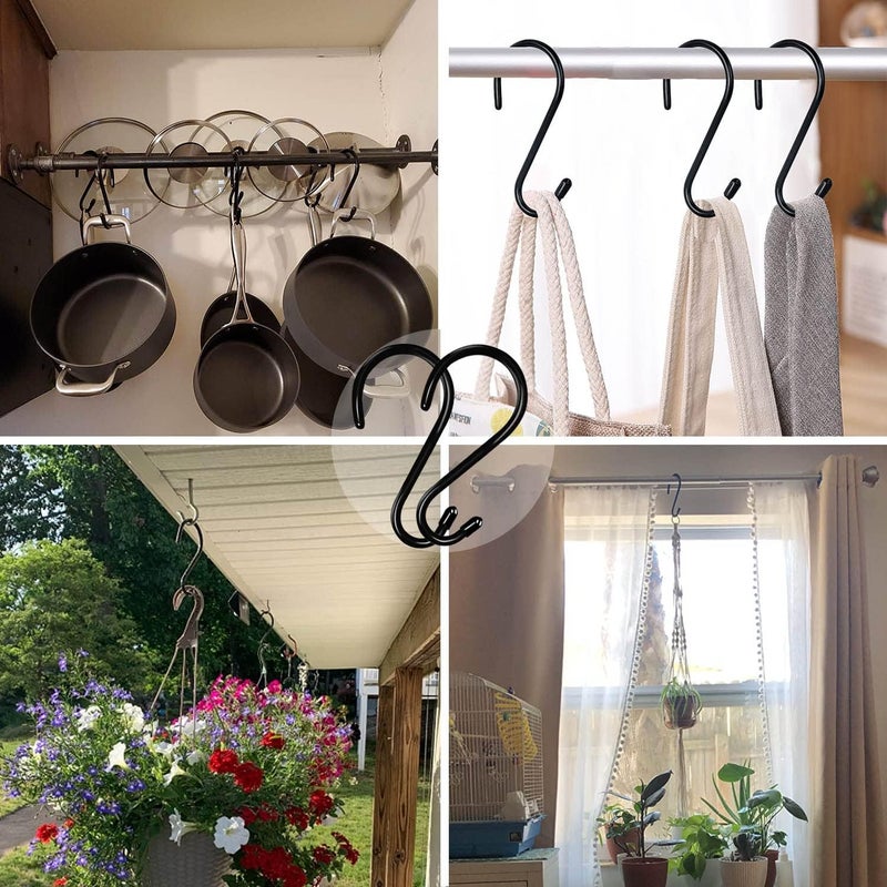 HiGift 18 Pack Large S Hooks for Hanging, 4-1/2 inch Heavy Duty Rust-Free Closet S Hook, Metal Non Slip Rubber Coated S Hooks Black for Hanging Clothes Jeans Plants Bag Belt Pan Pot Cup Towels Basket Tools - Image 4
